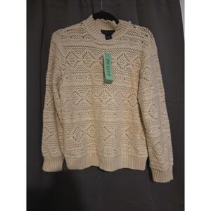 Design History Cream‎ Cable Knit Mock Neck, Women's Petite Large Sweater, NWT